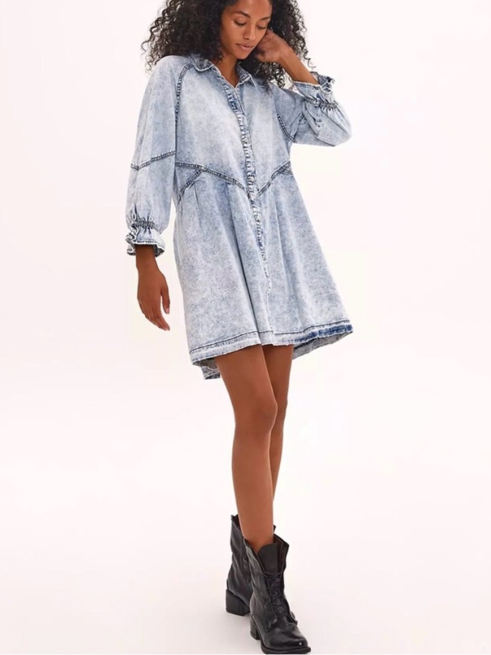 We The Free Hannah Denim Shirtdress Mini Dress Medium Acid Wash Western buttons